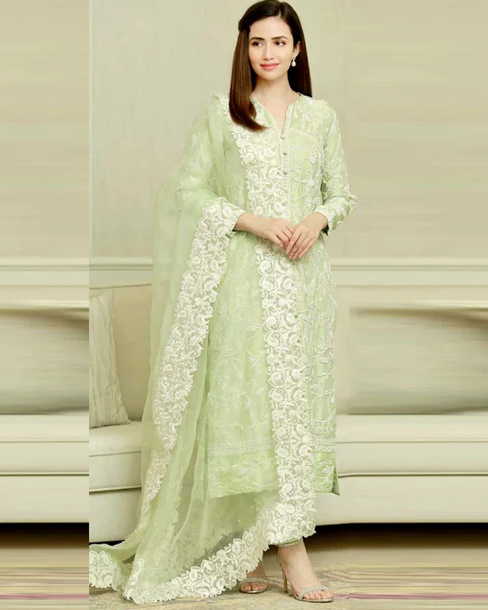 Lawn 3PC Embroidered with Organza Embroidered Dupatta-5183