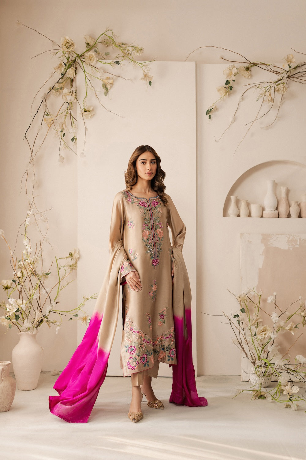 Lawn-3PC Embroidered Shirt with Chiffon Tie Dye Dupatta- 5105