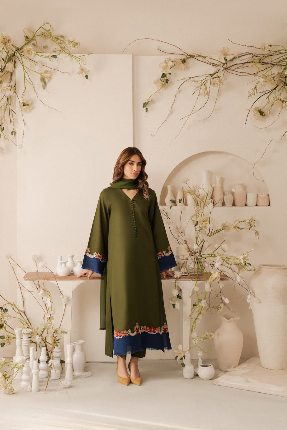 Lawn-3PC Embroidered Shirt with Plain Dyed Chiffon Dupatta-5083