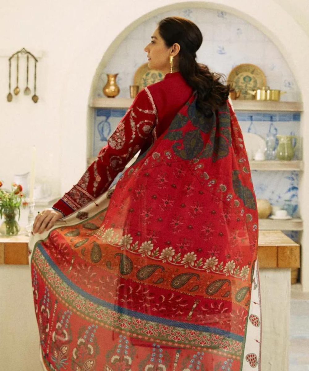 3PC Lawn Embroidered Shirt With Printed Jauqard Dupatta-5154