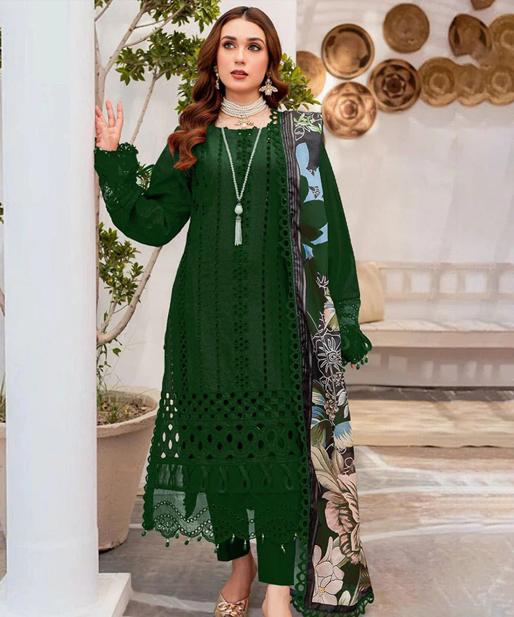 Dhanak-3pc Embroidered Shirt With Digital Printed Wool Shawl-3159