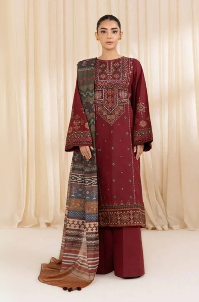 Lawn-3PC Embroidered Shirt with Digital Printed Jacquard Dupatta-5066