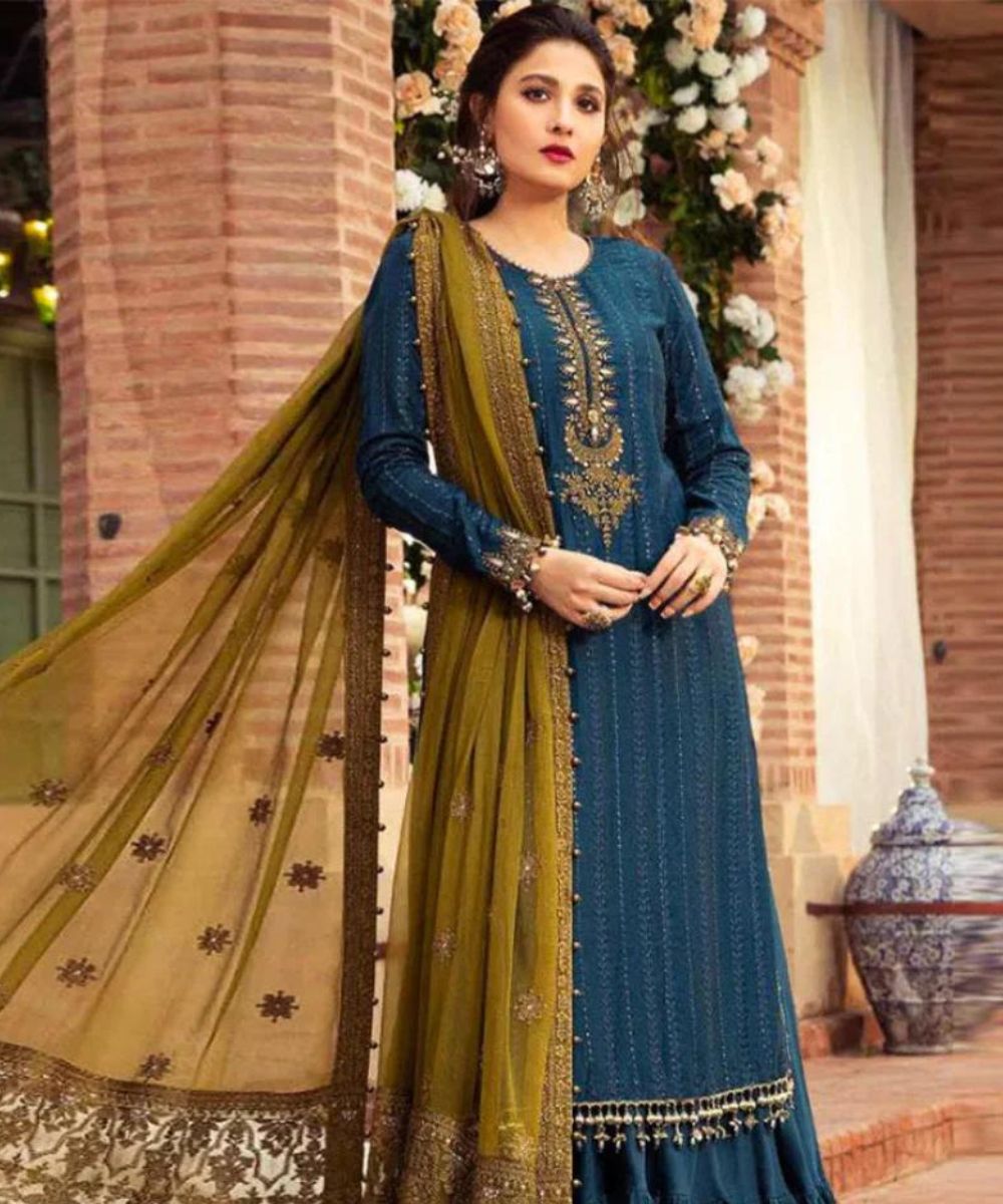 Linen 3PC Embroidered Shirt with Chiffon Embroidered Dupatta -983