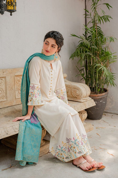 Lawn 3PC Embroidered Shirt with Digital Printed Jauqard Dupatta- 5018