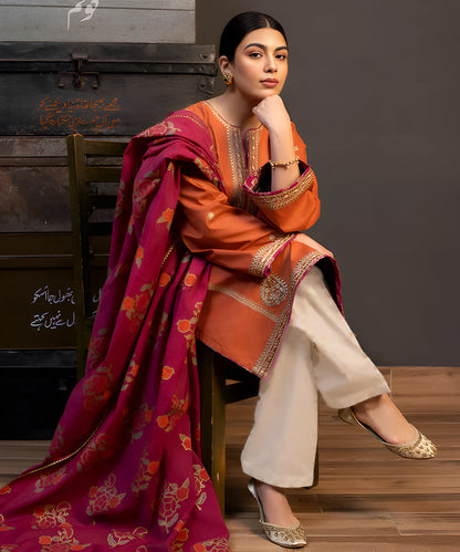 3PC Lawn Embroidered Shirt With Digital Printed Jacquard Dupatta-5187