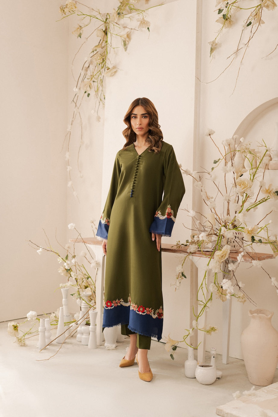 Lawn-3PC Embroidered Shirt with Plain Dyed Chiffon Dupatta-5083
