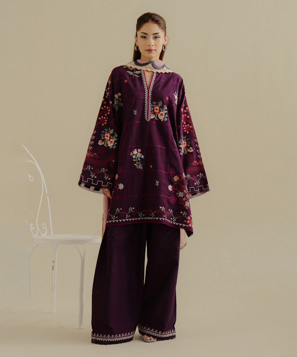 Lawn-3PC Embroidered Shirt with Digital Printed Jacquard Dupatta-1406
