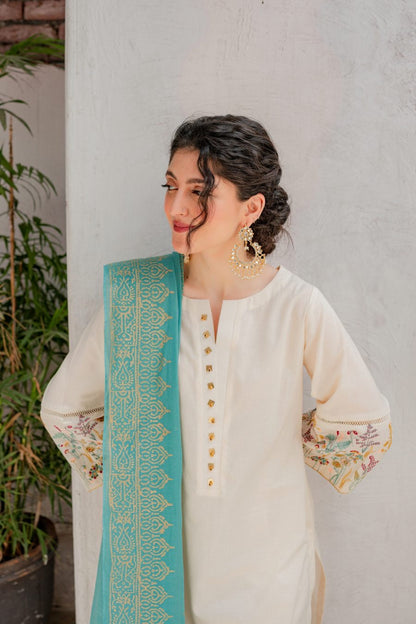 Lawn 3PC Embroidered Shirt with Digital Printed Jauqard Dupatta- 5018