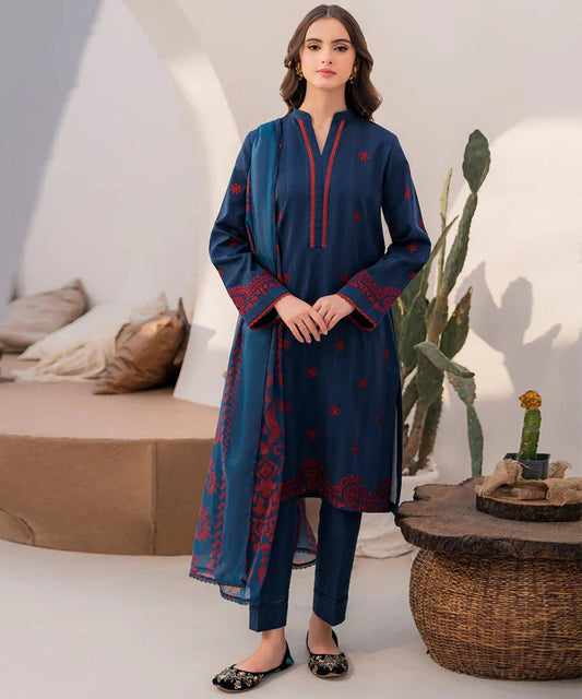 JAZMIN 3PC DHANAK EMBROIDERED SHIRT WITH DIGITAL PRINTED DUPATTA-667