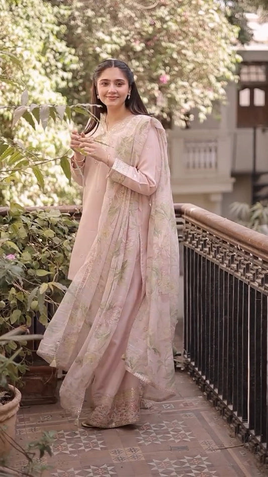 Lawn-3PC Embroidered Shirt with Organza Digital Printed Dupatta-5206