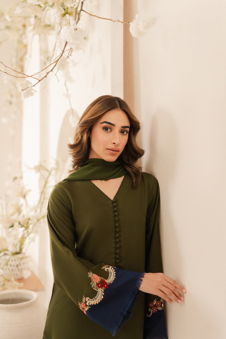 Lawn-3PC Embroidered Shirt with Plain Dyed Chiffon Dupatta-5083