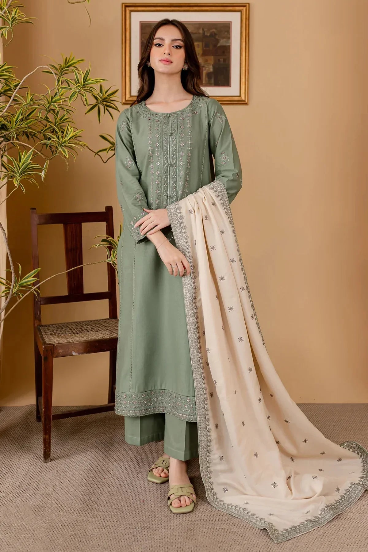 3PC Lawn Embroidered With Lawn Embroidered Dupatta-5029