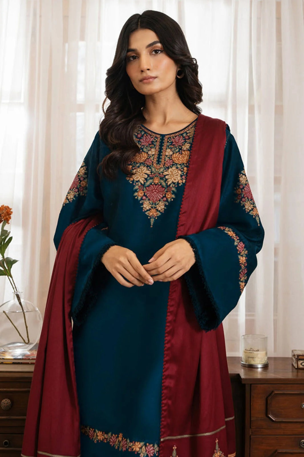 3PC Lawn Embroidered Shirt With Digital Printed Jacquard Dupatta-5226