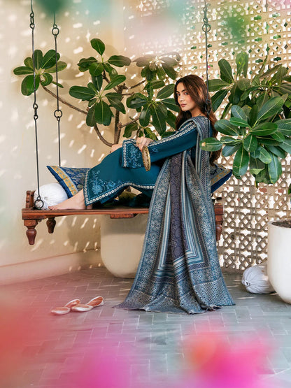 3PC Lawn Embroidered Shirt With Digital Printed Jacquard Dupatta-5080