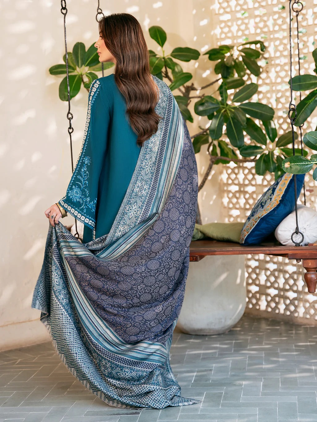 3PC Lawn Embroidered Shirt With Digital Printed Jacquard Dupatta-5080