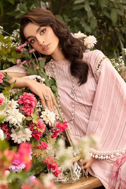 3PC-Printed Lawn Zarri Shirt With Voile Printed Dupatta-1530