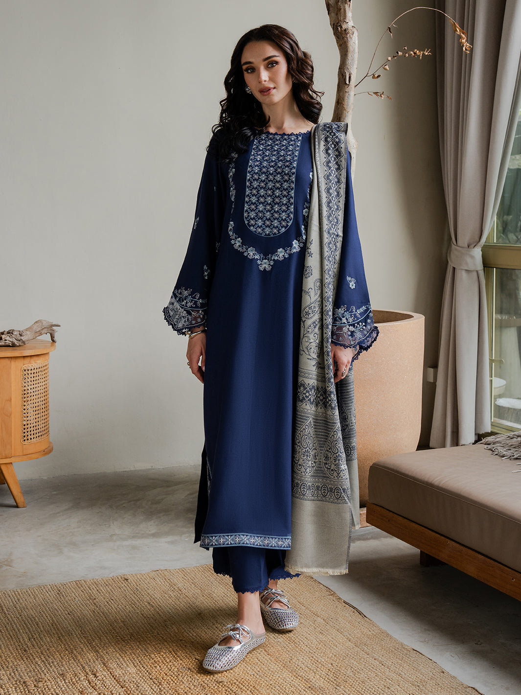 Lawn-3PC Embroidered Shirt With Digital Printed Jauqard Dupatta-5001