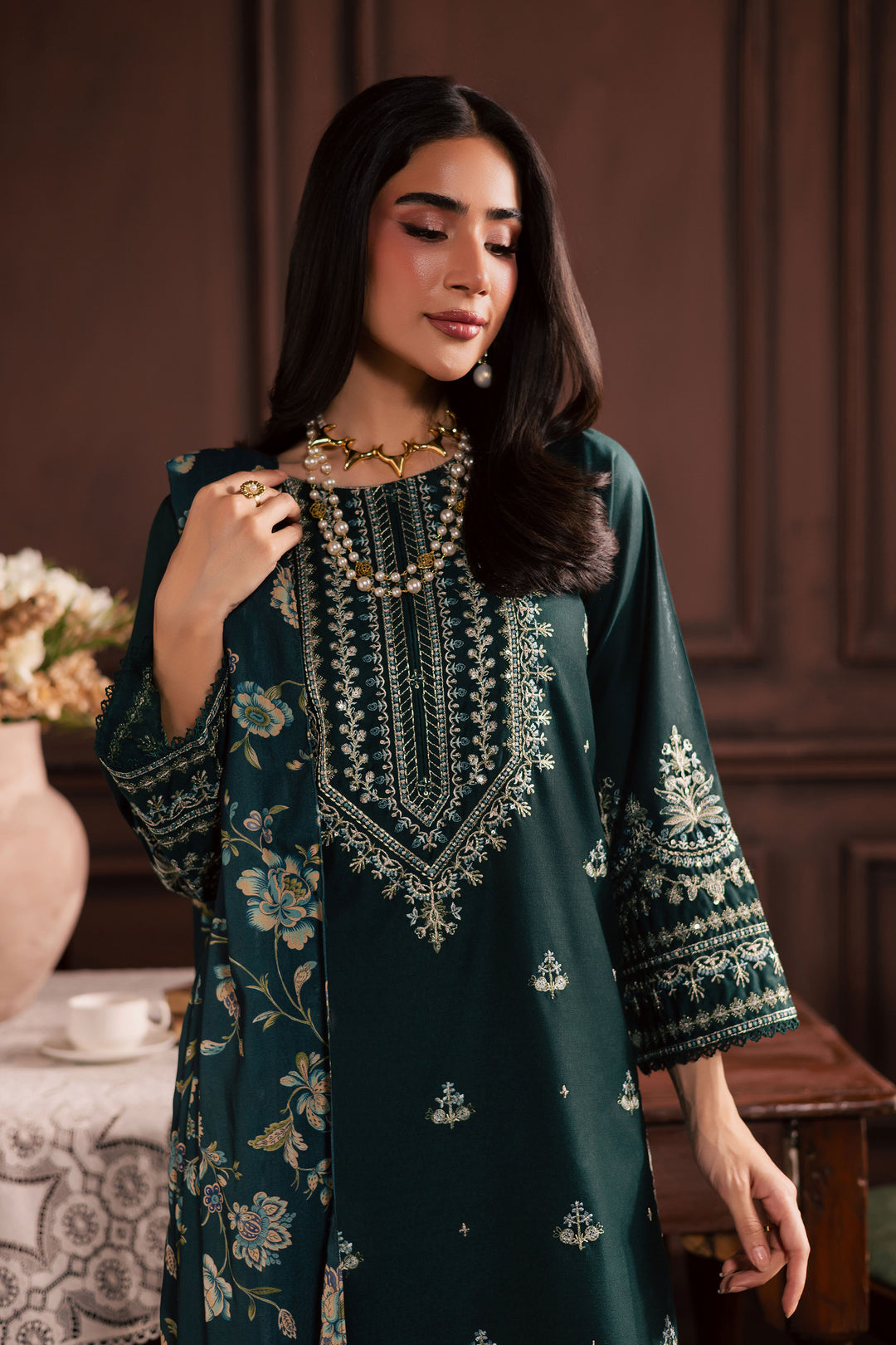 Lawn-3PC Embroidered Shirt with Digital Printed Jacquard Dupatta-5070