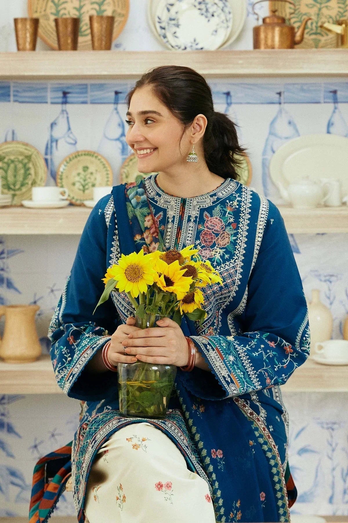 3PC Lawn Embroidered Shirt With Digital Printed Jauqard Dupatta-5033