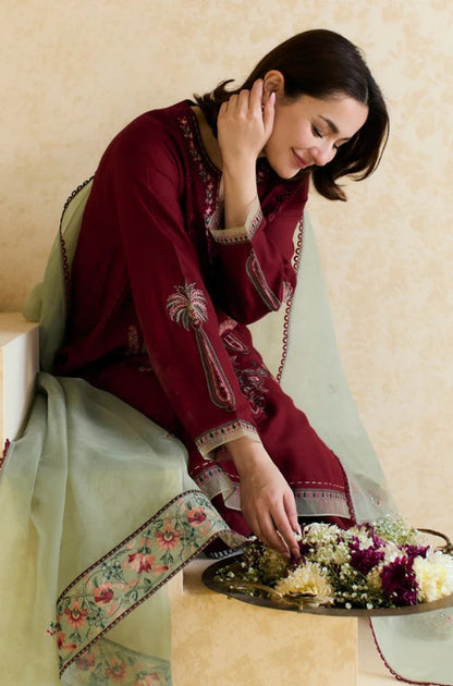 Lawn-3PC Embroidered Shirt with Organza Embroidered Dupatta-1425