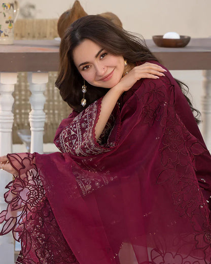 Lawn-3PC Embroidered Shirt with Organza Embroidered Dupatta- 5065