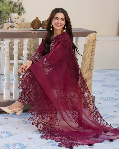 Lawn-3PC Embroidered Shirt with Organza Embroidered Dupatta- 5065