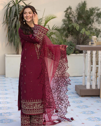 Lawn-3PC Embroidered Shirt with Organza Embroidered Dupatta- 5065