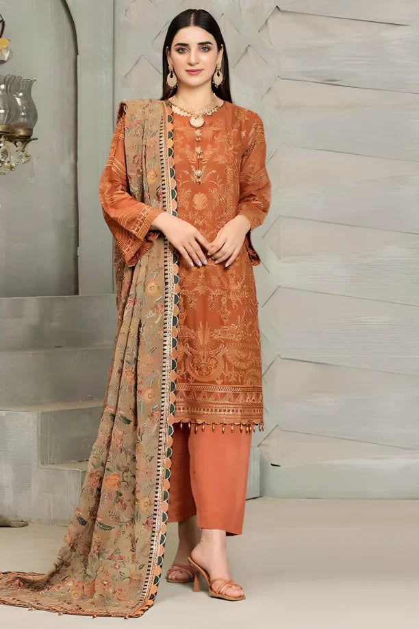 Lawn 3PC Embroidered with Chiffon Embroidered Dupatta-5182
