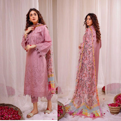 Lawn 3PC Embroidered With Digital Printed Jacquard Dupatta - 5125