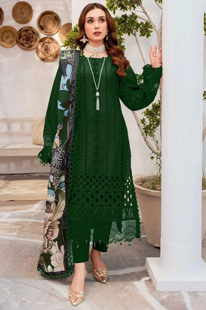 Dhanak-3pc Embroidered Shirt With Digital Printed Wool Shawl-3159