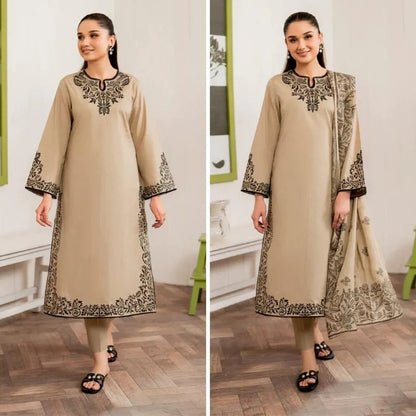 3PC Lawn Embroidered Shirt with Digital Printed Jacquard Dupatta-5093
