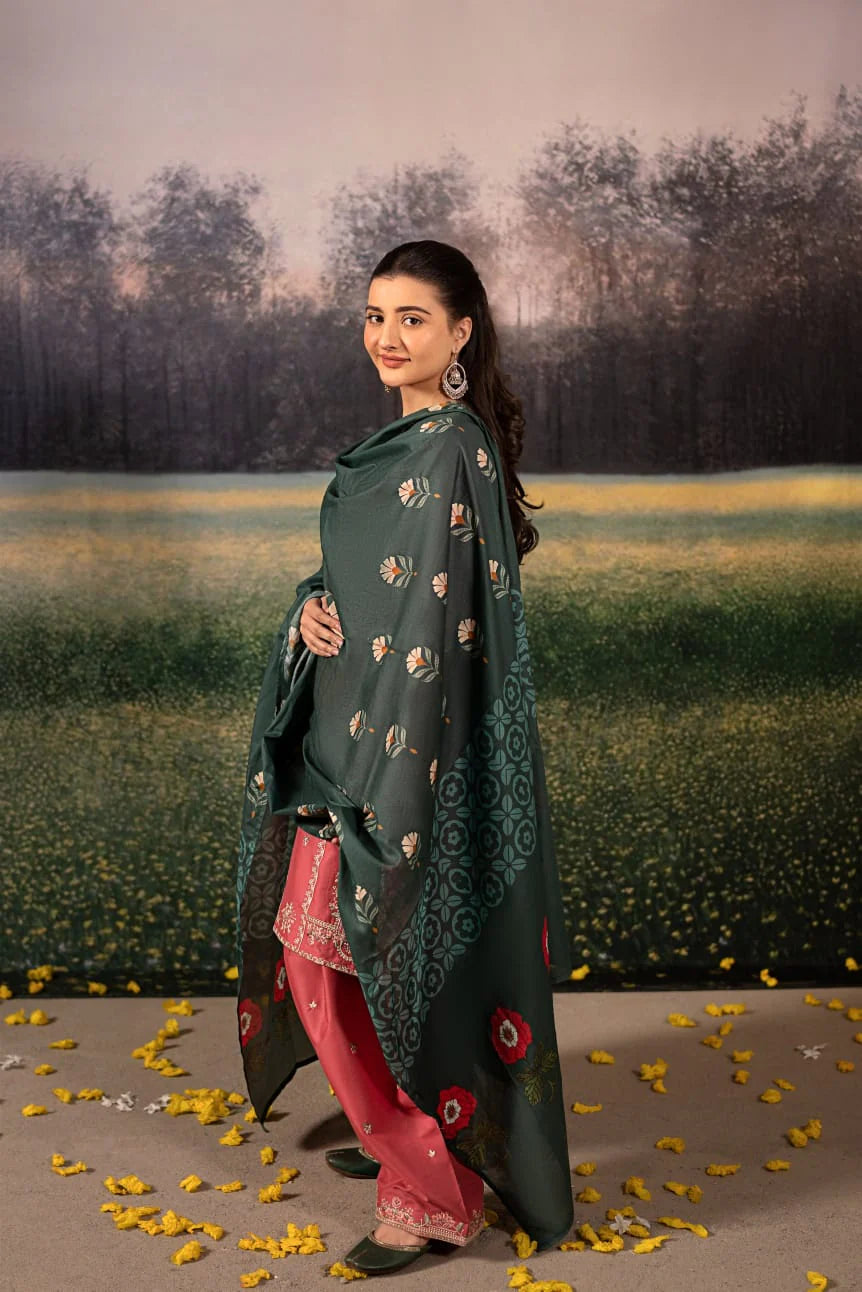 Lawn 3PC Embroidered with Digital Printed Jacquard Dupatta-5092