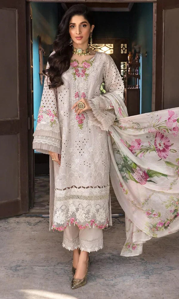 Lawn-3PC Chikankari Embroidered With Digital Printed Dupatta-5199